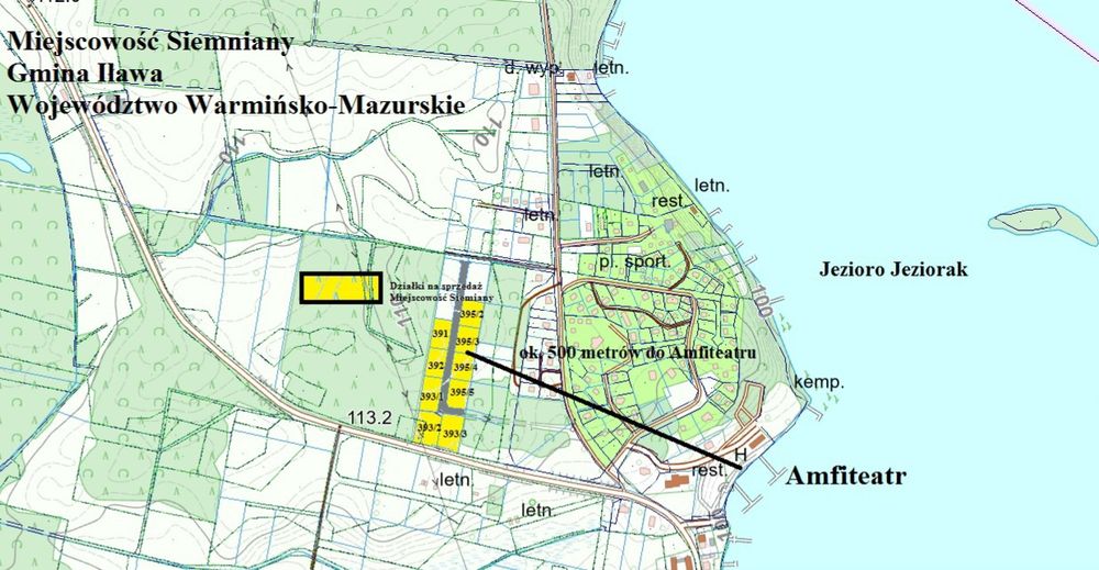 Działka budowlana, Siemiany, gm. Iława, nad jez. Jezi