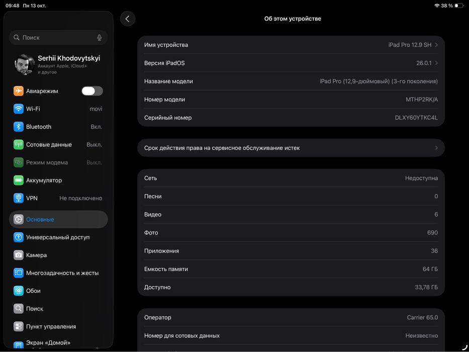 Ipad Pro 12.9 2018 LTE 64 Gb.