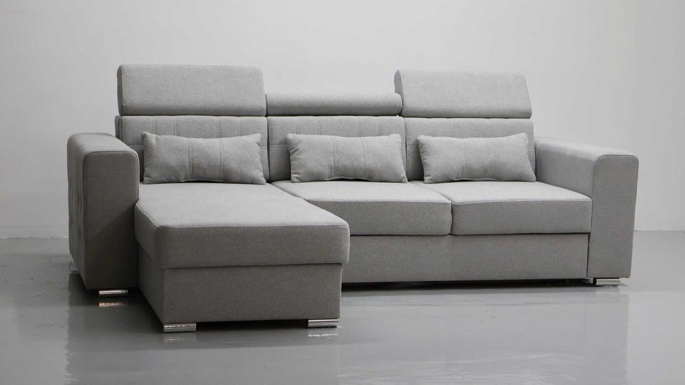 SCU  NOWOCZESNY NAROŻNIK funkcja spania  pojemnik tkanina szara A16