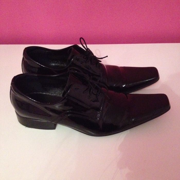 New men czarne lakierowane buty pantofle 44 mokasyny lakierki