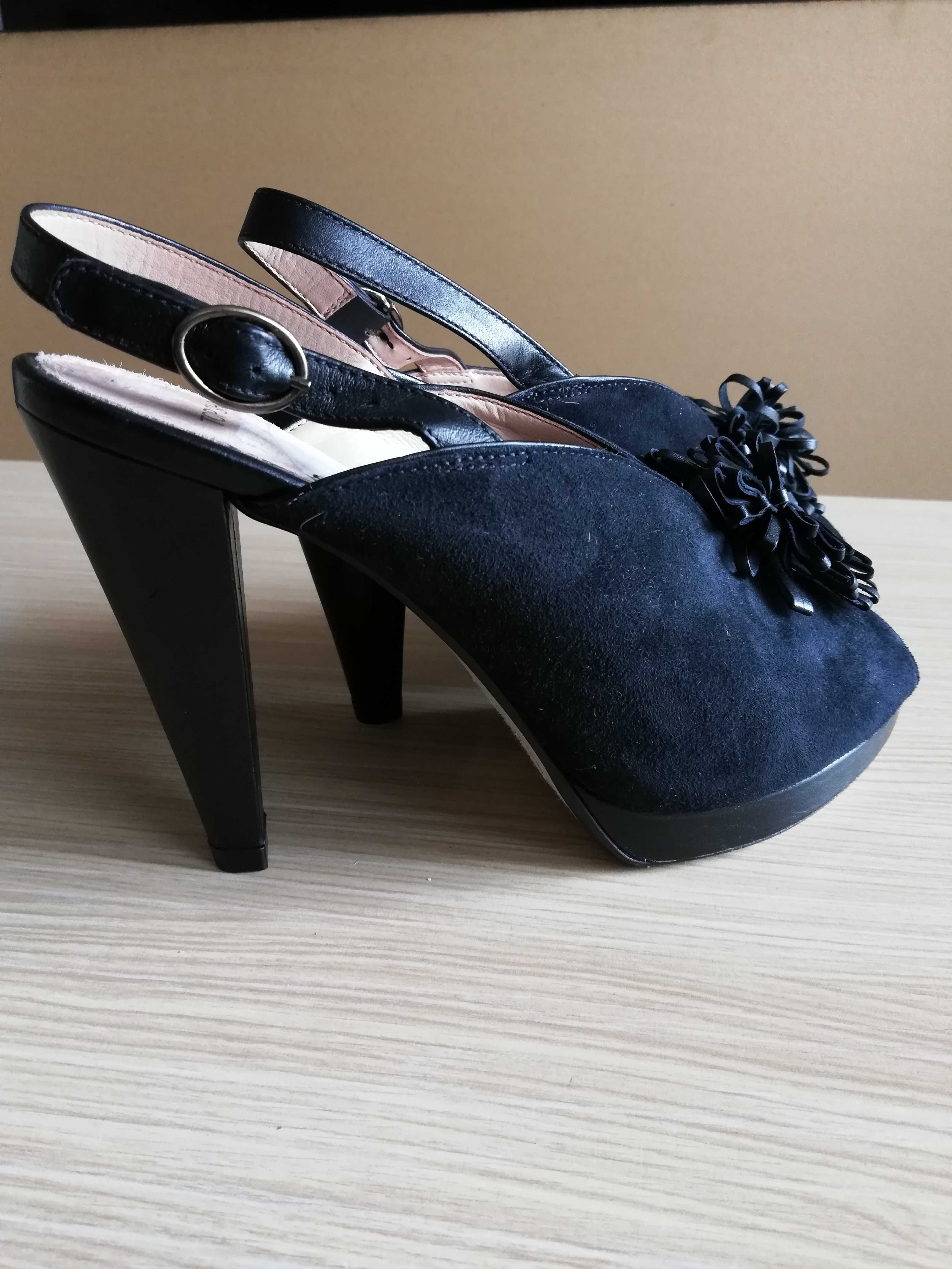 buty, sandałki skórzane, kol. czarny,nowe TopShop, rozm.38