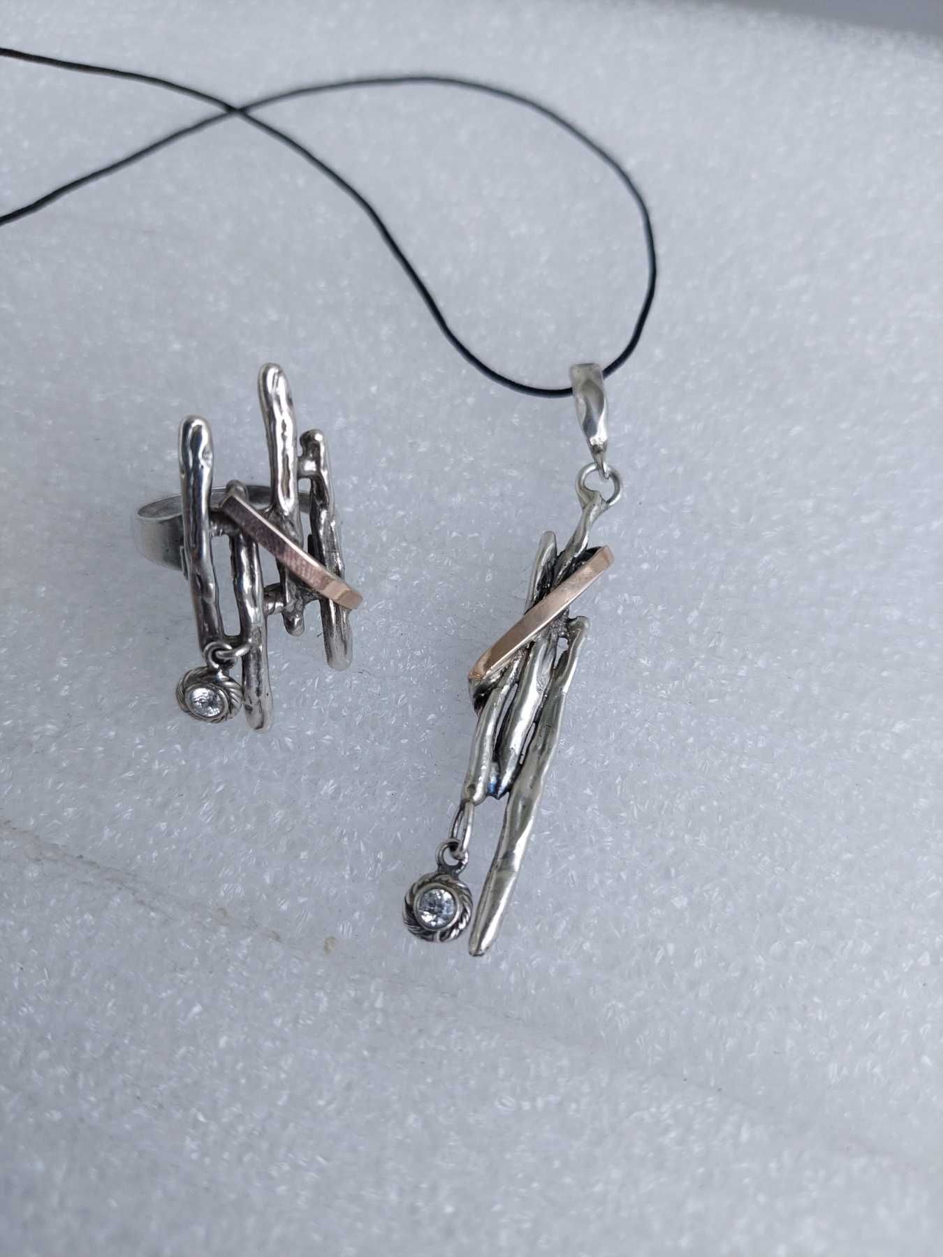 серебряное кольцо с подвеской