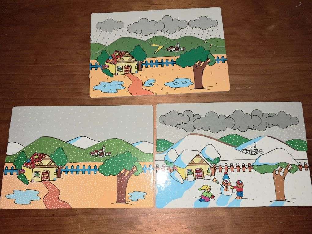 7 cartões puzzle com estados do tempo