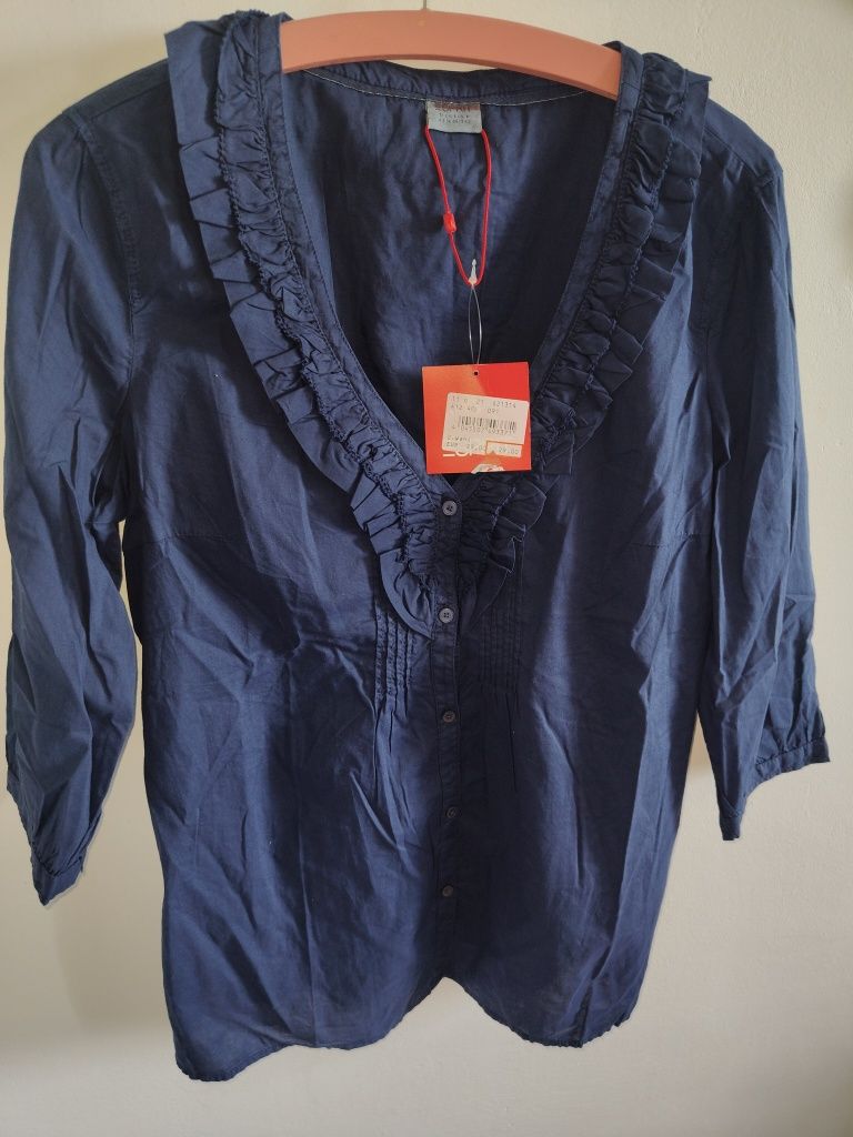 Nowa markowa Esprit elegancka bluzka 40/42 granatowa rękaw do łokcia
