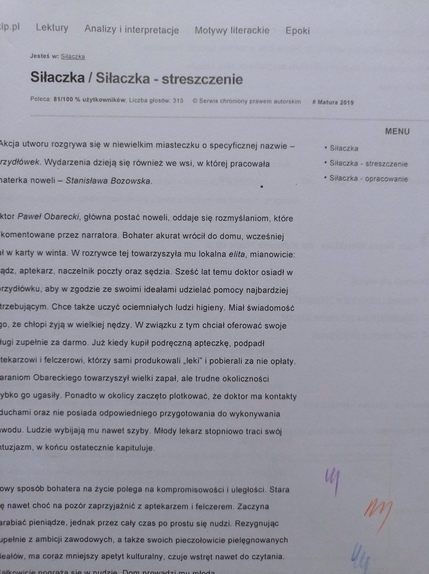 Streszczenie lektury pt:"Siłaczka"