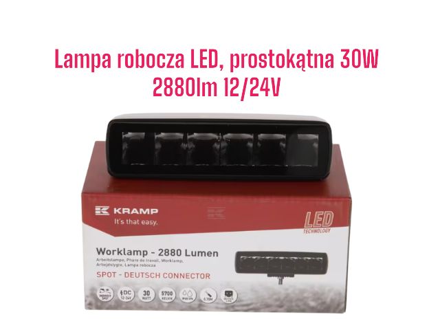 Lampa robocza LED 30W 2880lm 12/24V, prostokątna, czarna, IP68
