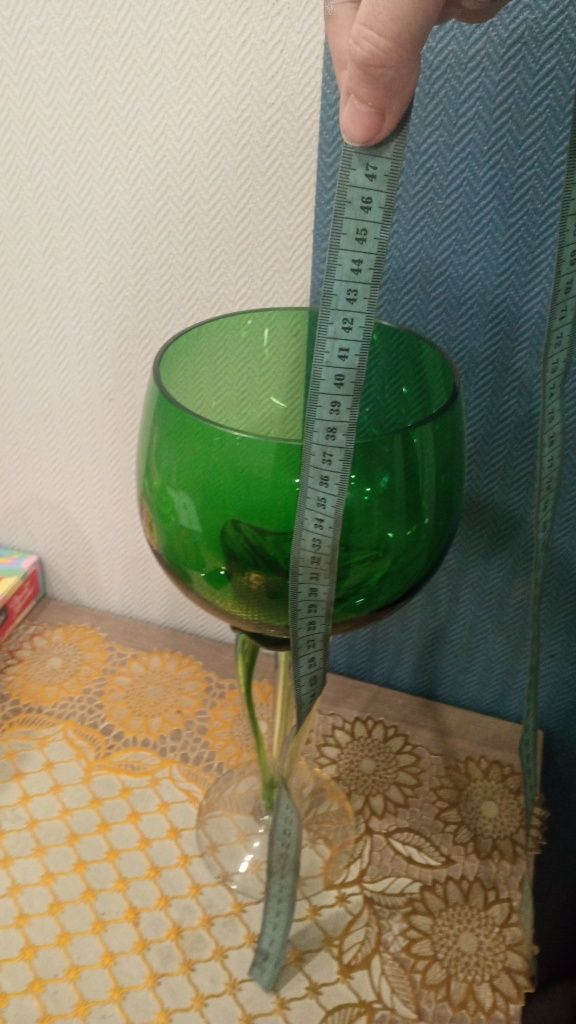 Wazon Kielich zielone szkło ozdobne duży