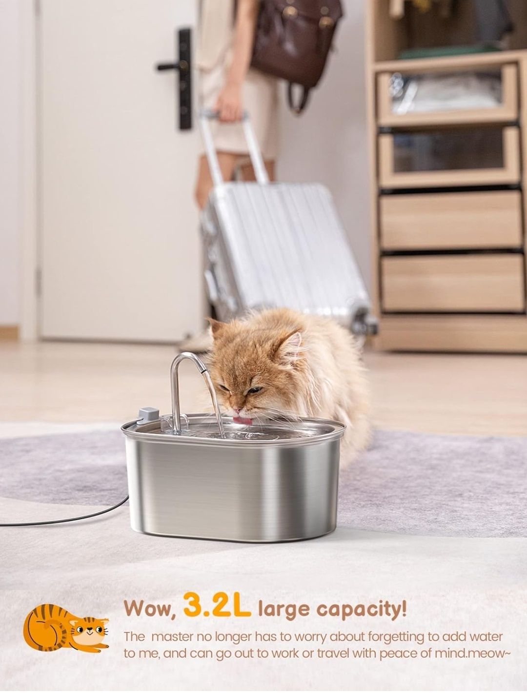 SOOFPET Fontanna dla kota, 3,2 l, fontanna dla kotów, ze stali nierdze