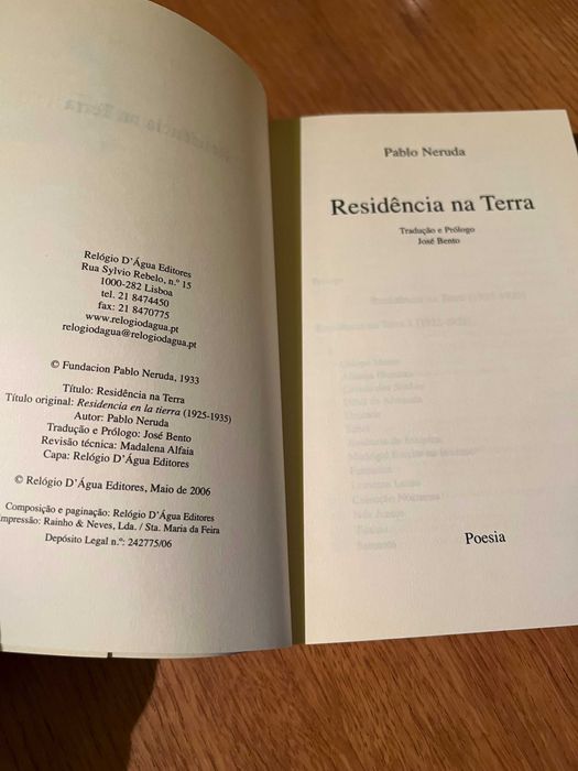 RESIDÊNCIA NA TERRA       Pablo Neruda