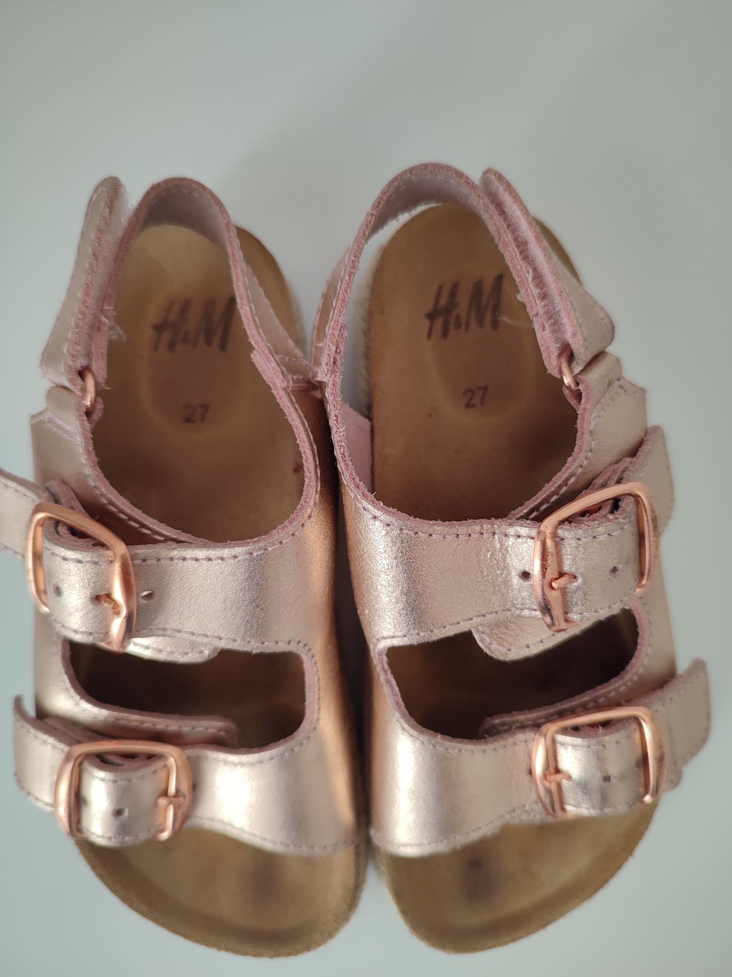 Sandałki H&M 27 skórzane rose gold sznurkowe