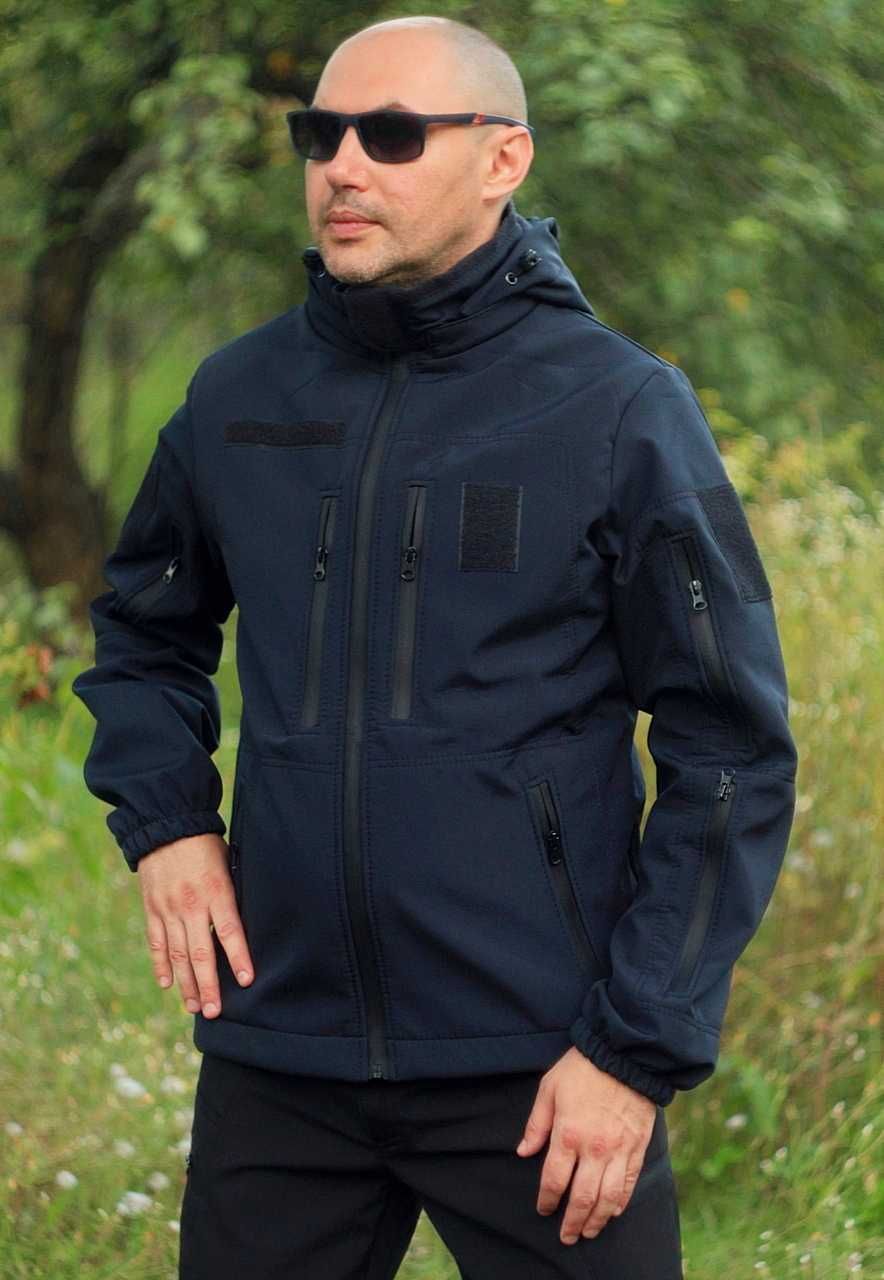 Куртка ветро и влагозащитная SoftShell софтшелл темно синяя