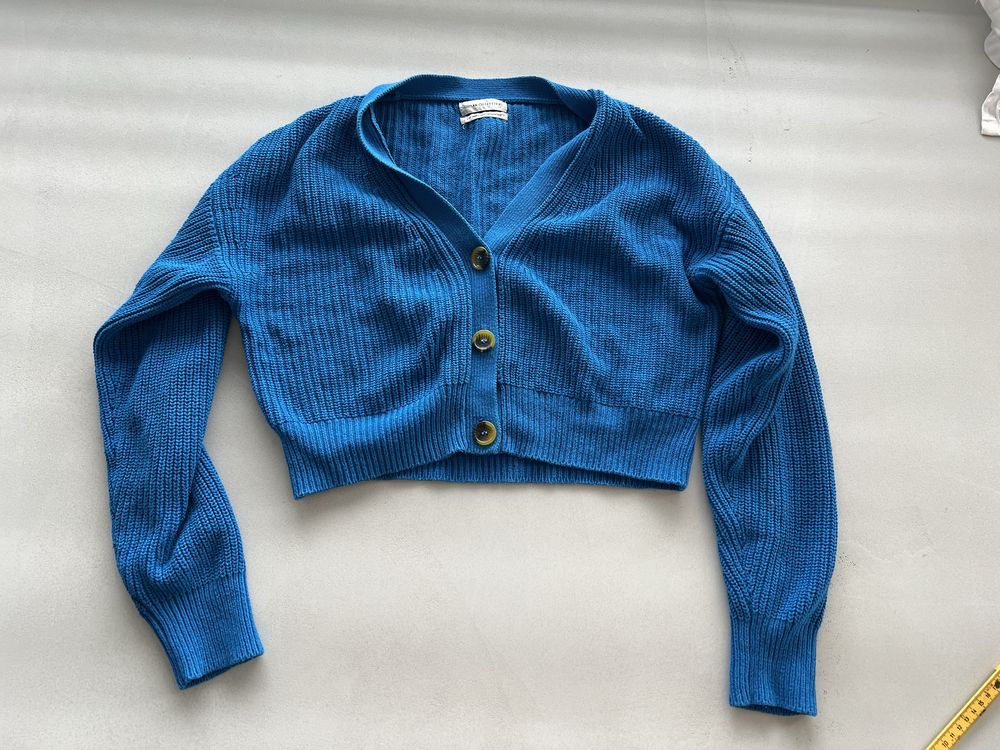 Kobaltowy/chabrowy, krótki kardigan, sweter
