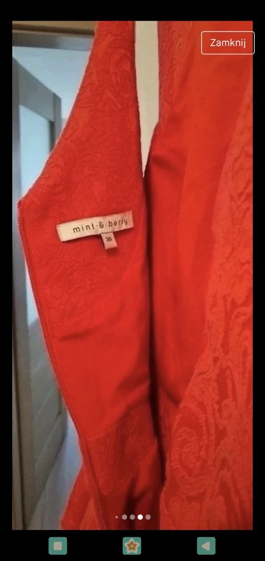 Sukienka czerwona, baskinka,opięta,żakardowa Mint & Berry 36 S komunia