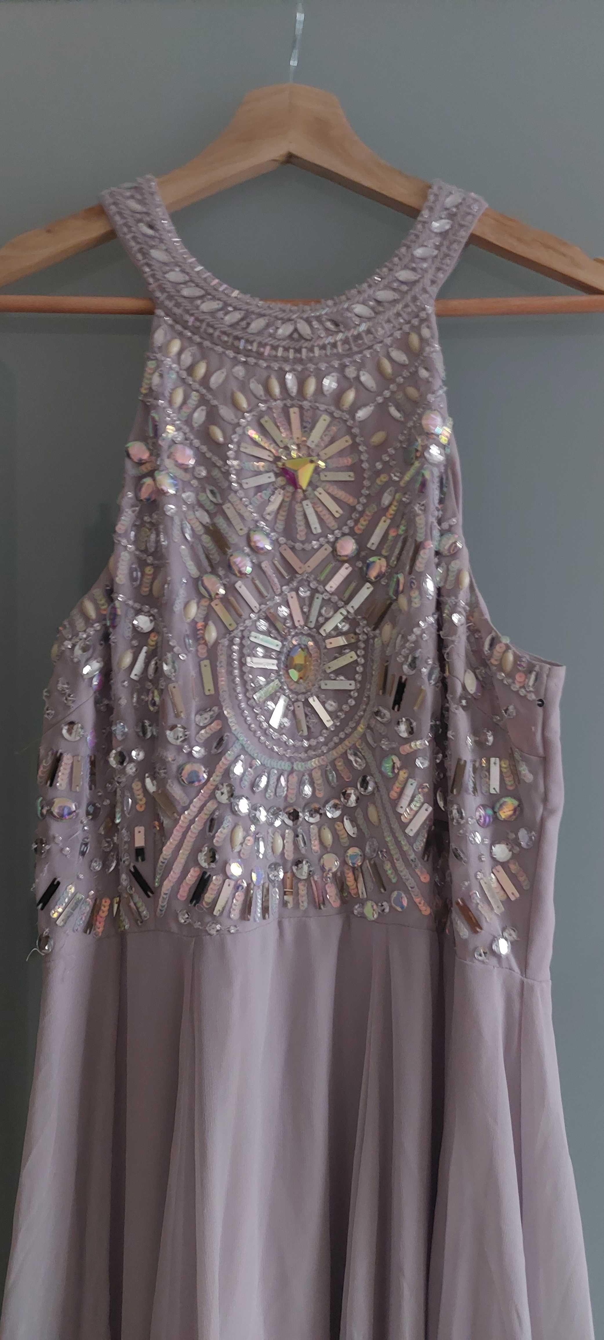 Elegancka sukienka wieczorowa szara z kamieniami ASOS 42/XL
