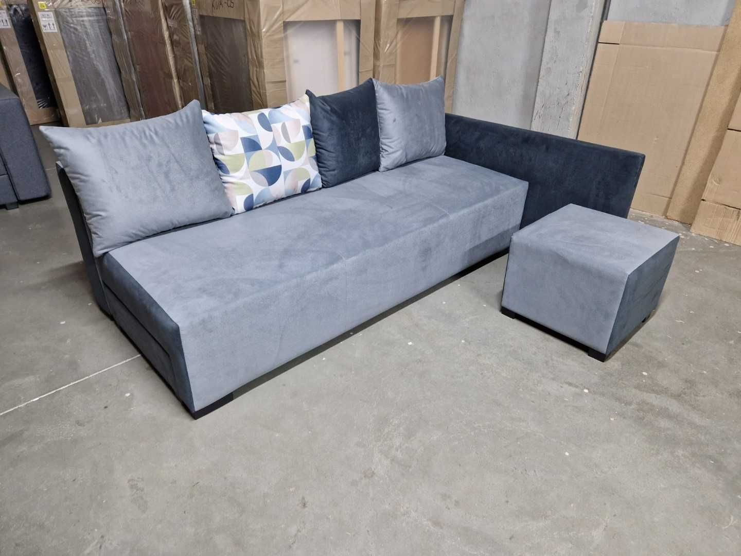 NOWA sofa narożna z pufą BONNELL funkcja spania + duży schowek automat