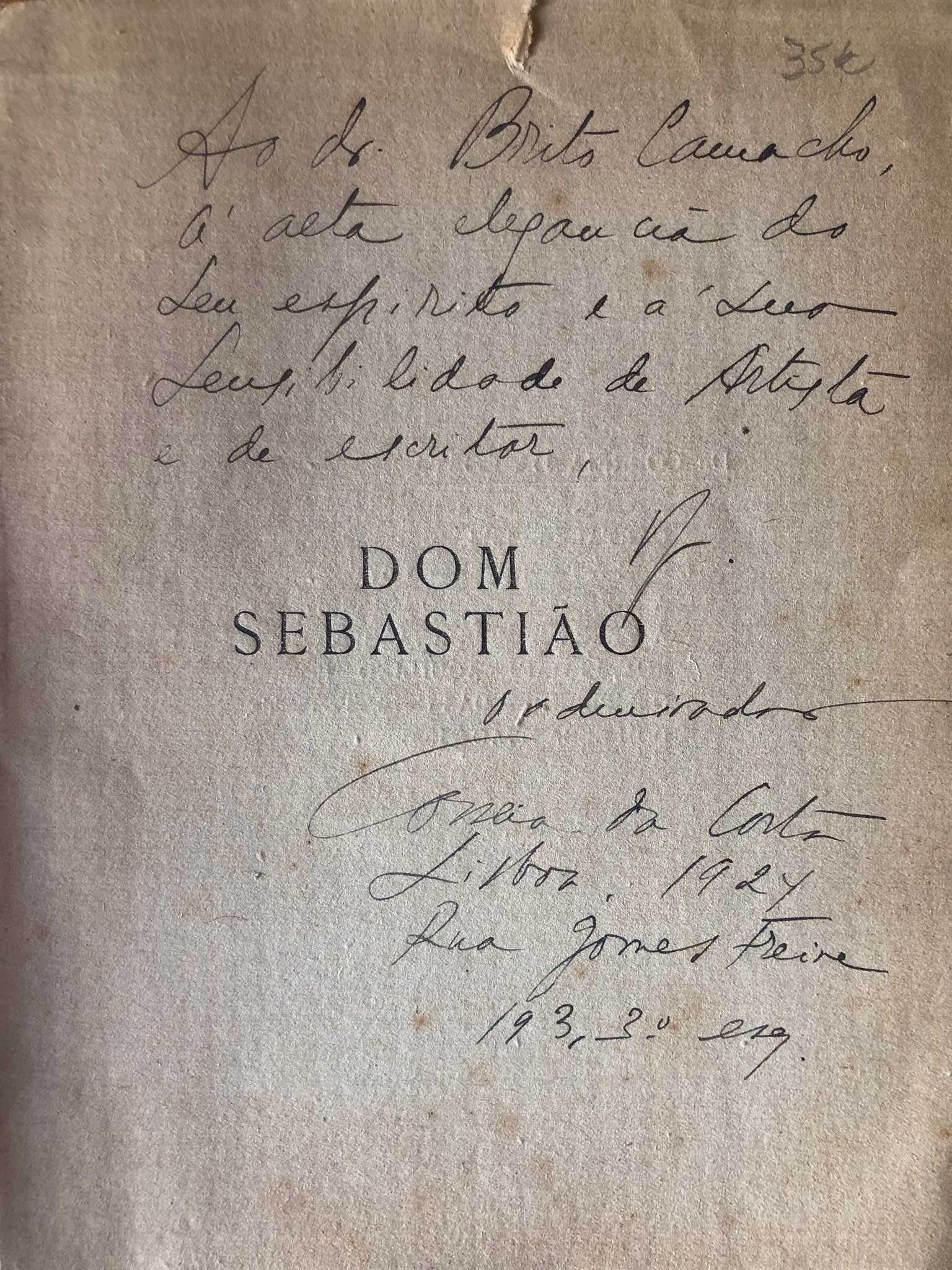 Dom Sebastião - Correia da Costa - Dedic. do Autor ao Dr Brito Camacho