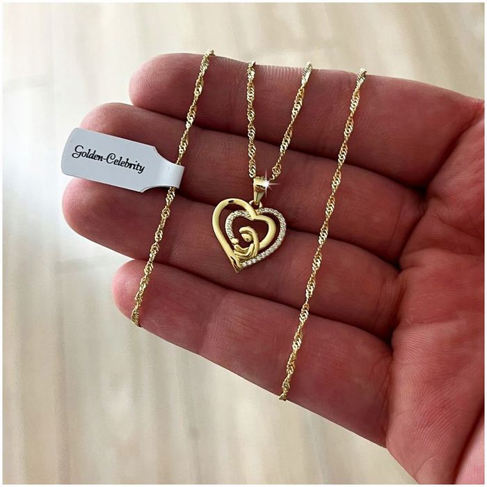 Złoty Naszyjnik Serce Srebro 925 + Róża Wieczna Led Na Urodziny Dla Ko