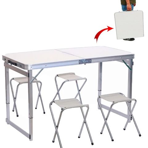 Стіл та стільці для пікніка Folding Table білий, синій та темне дерево