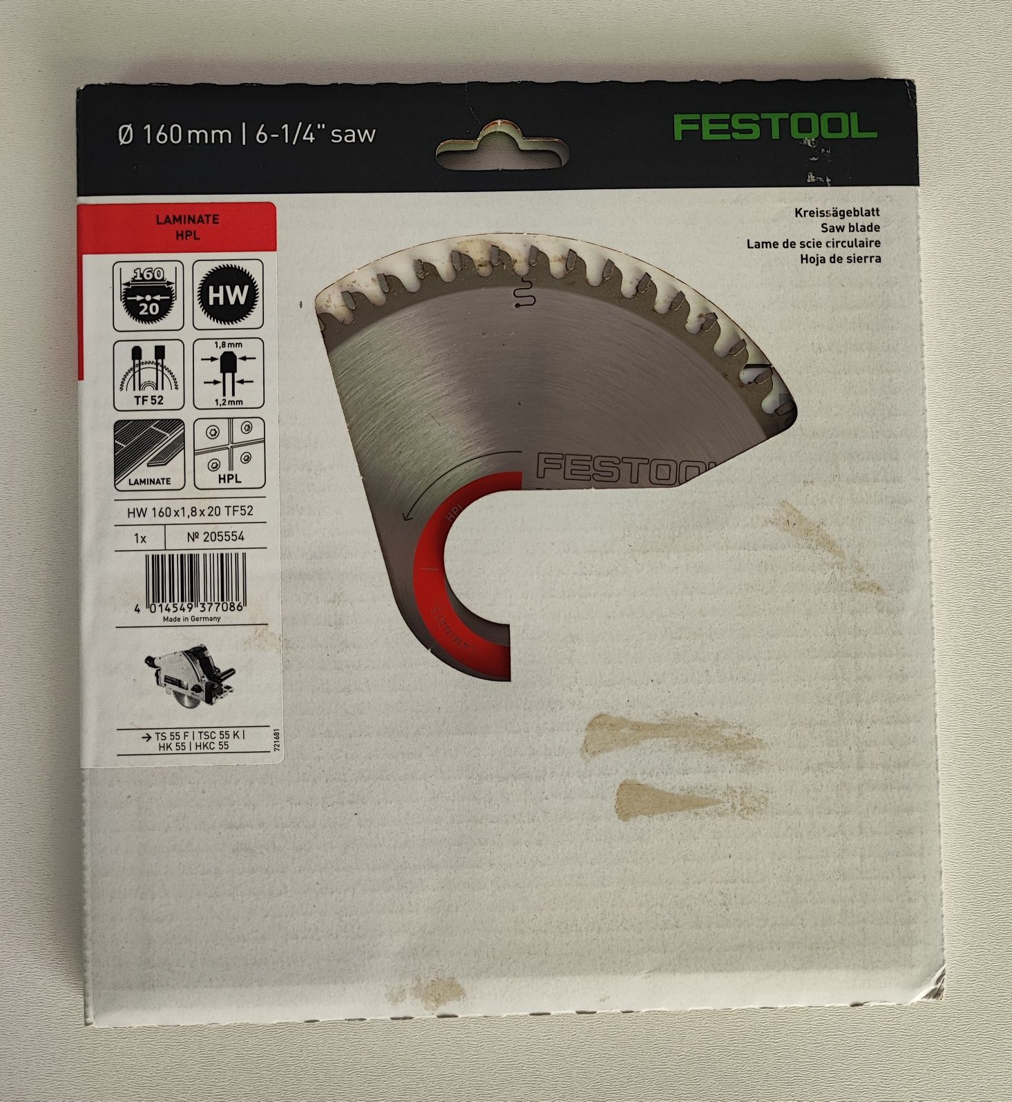 Пильний диск FESTOOL - LAMINATE/HPL HW 160x1,8x20 TF 52