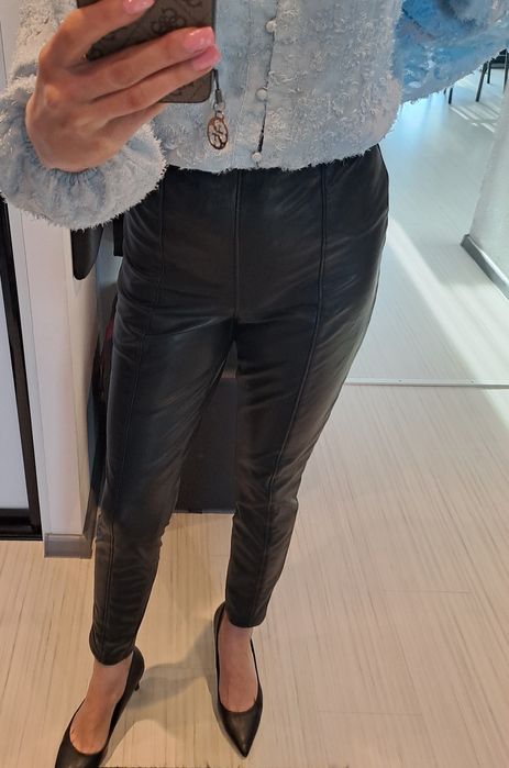 Spodnie damskie skórzane czarne HM  M/L,przeszycia