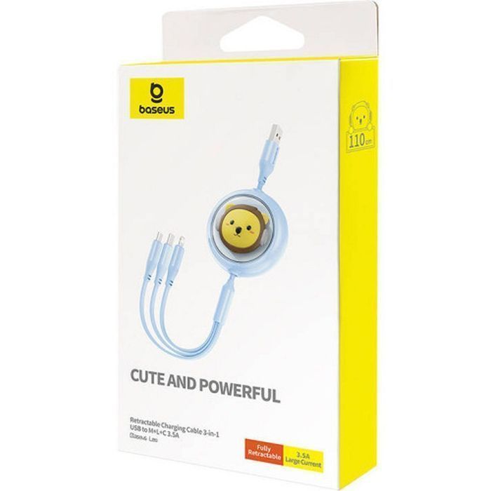 BASEUS kabel zwijany 3w1 USB A do Micro USB / Lightning / Typ C 3.5A