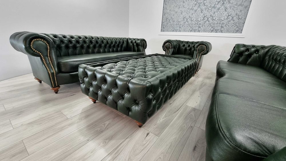 Zestaw chesterfield 5+4+1+Ława - Skóra / producent