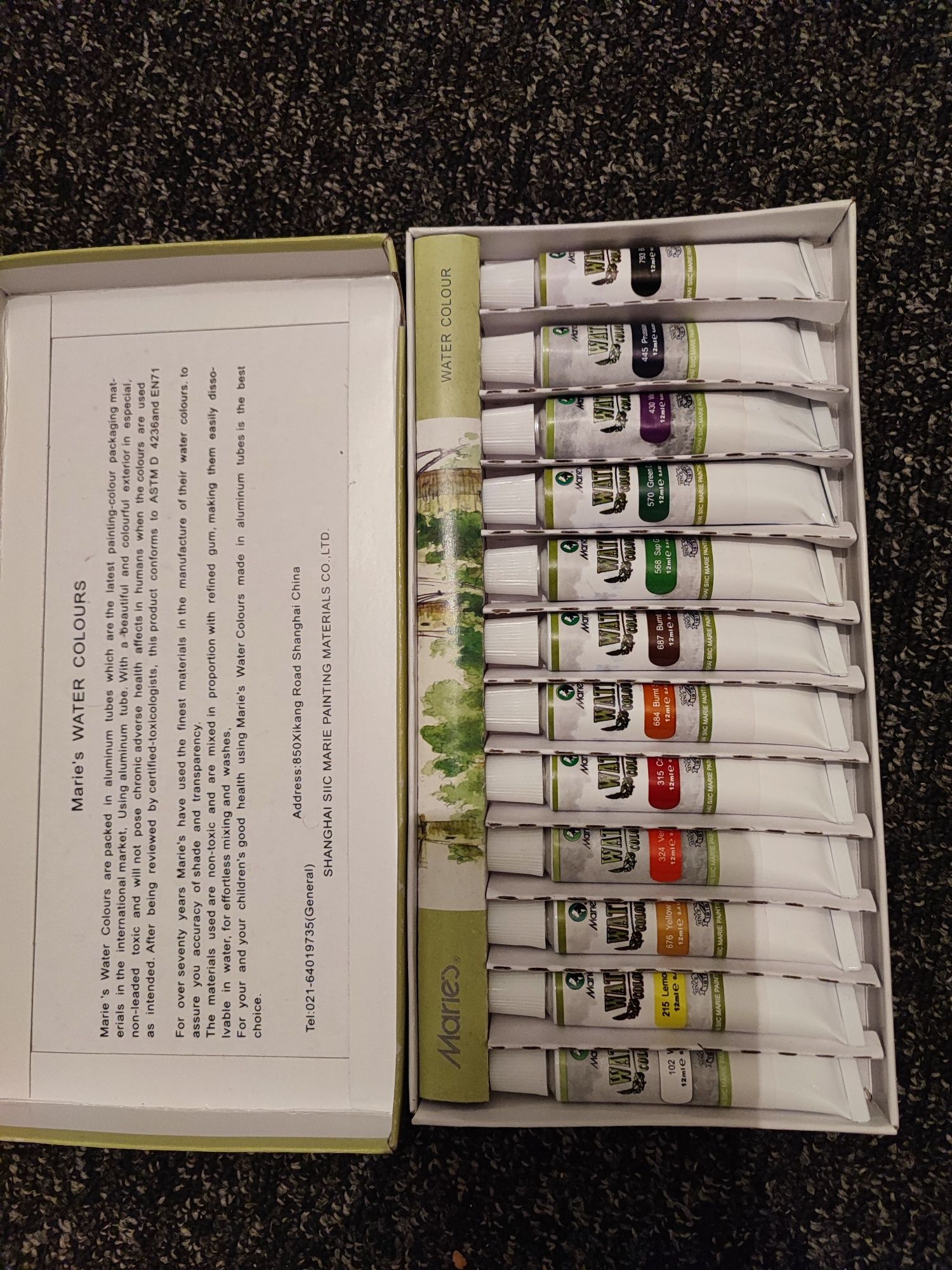 Farby akwarelowe Maries 12 ml. 12 kolorów