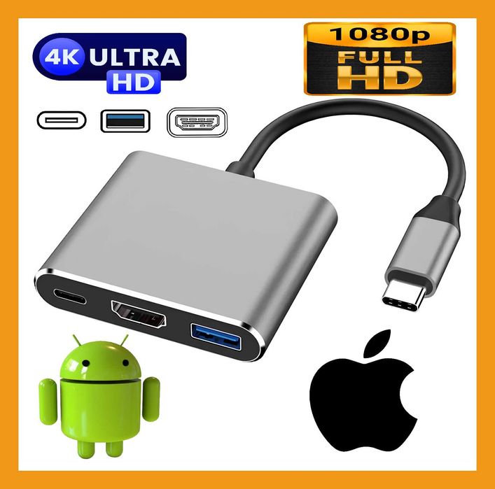 Вигідна ціна! Перехідник хаб USB Type-C на HDMI