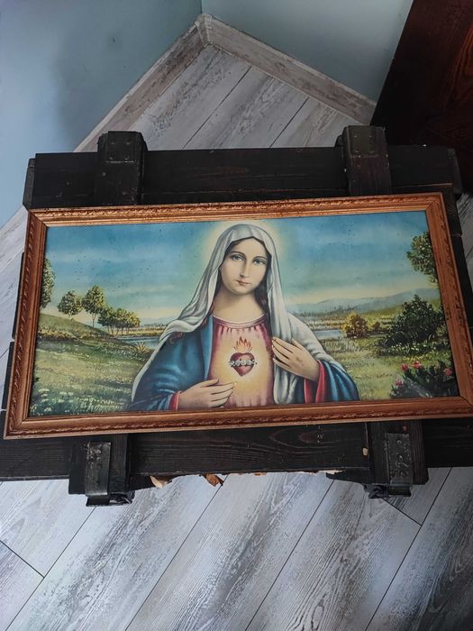 Stary francuski obraz religijny Maria serce