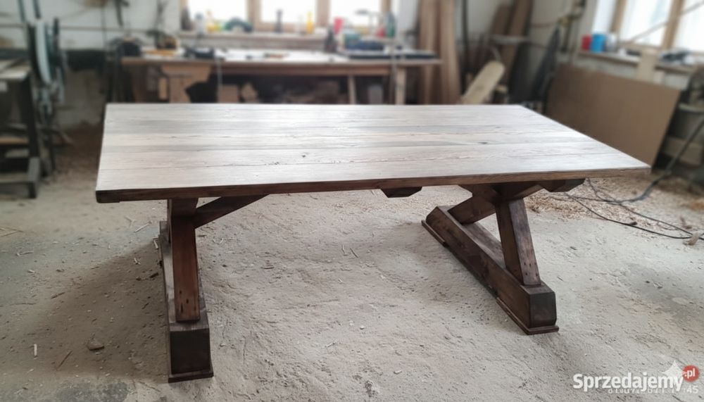 Masywny stół z litego drewna • ręczna robota • 190 cm • styl rustykaln
