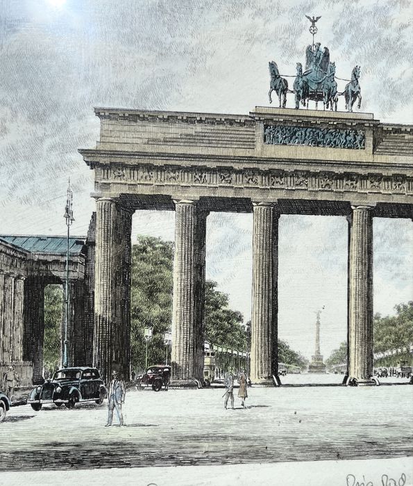 Kolorowana akwaforta - Albrecht Bruck - Berlin, Brama Brandenburska