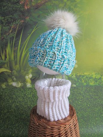 Nowy melanżowy zestaw jesienno-zimowy czapka+komin*Handmade *MN4*
