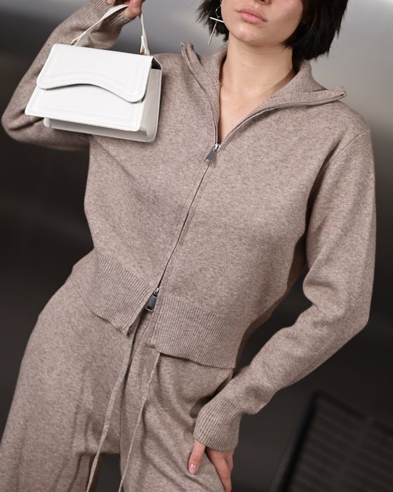 коплект вʼязаний жіночий кофта штани беж/трикотажный костюм зима