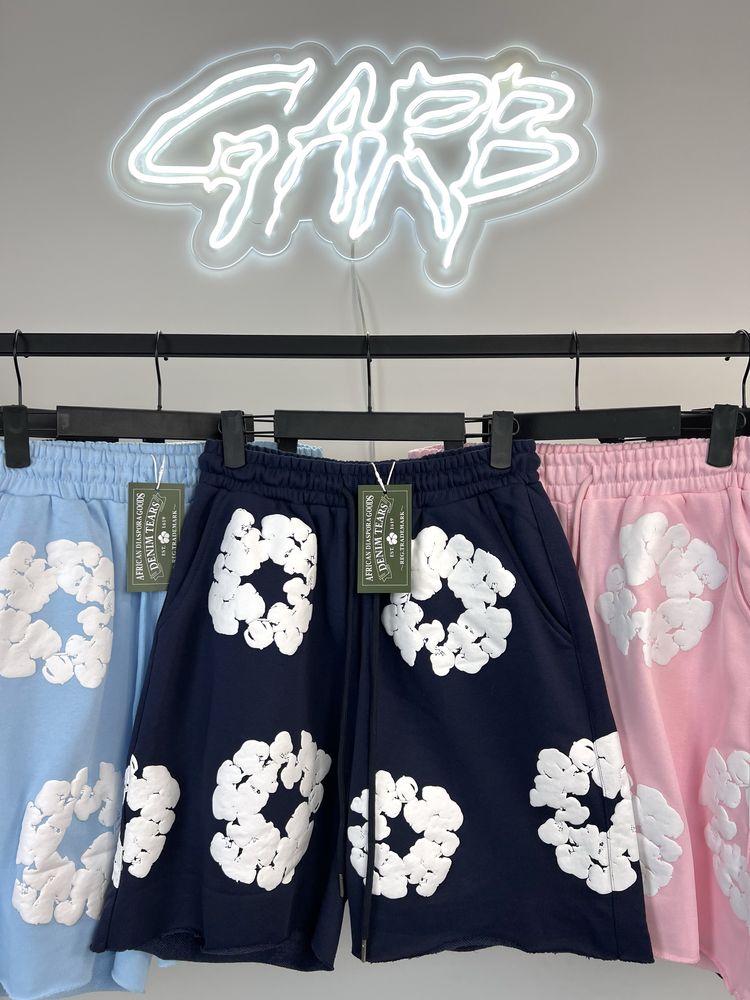 ‼️ШОРТИ DENIM TEARS‼️ / спортивні денім тірс з квітками central cee