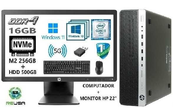 Pack HP800G3+LCD 22"P.-6ªG|I5 3.2Ghz|16G|M2-256G+HDD500|5G|KIT|W11|W10