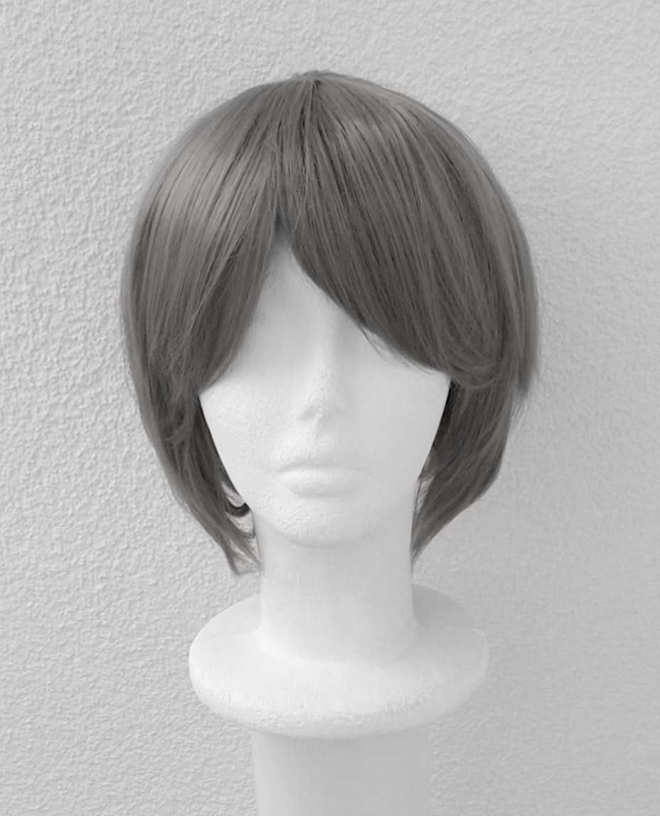 Szara krótka peruka z grzywką męska cosplay szary krótki męski wig