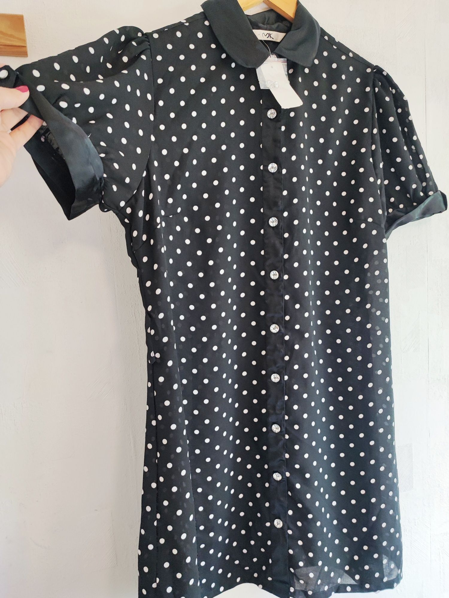 Nowa sukienka damska Vintage styl w grochy kołnierzyk XXL 44 retro