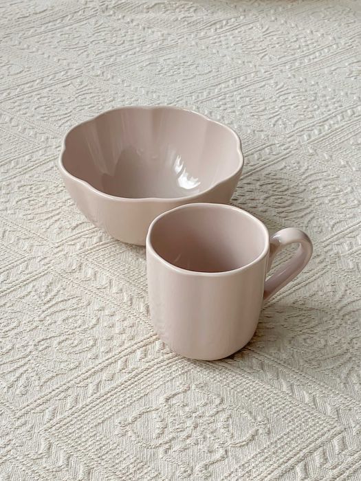 home&you kubek miska Floralis różowy porcelana komplet 2 sztuki