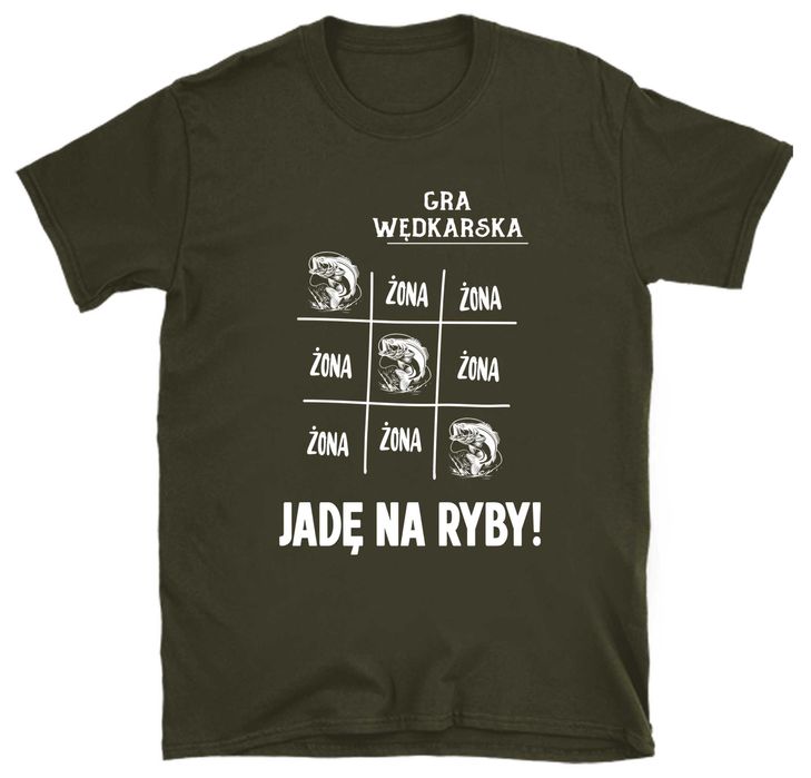 koszulka wędkarska, koszulka na ryby, koszulka wędkarz kolor militarny
