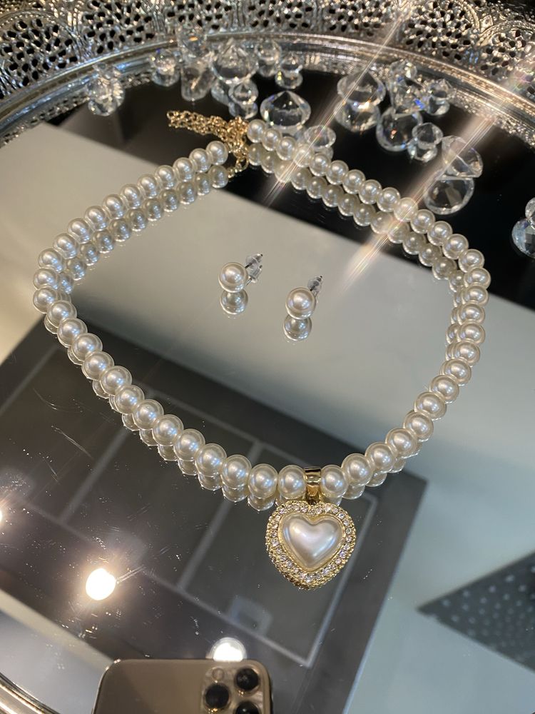 kolia i kolczyki Perły zawieszka serce kolczyki Fashion Jewelry