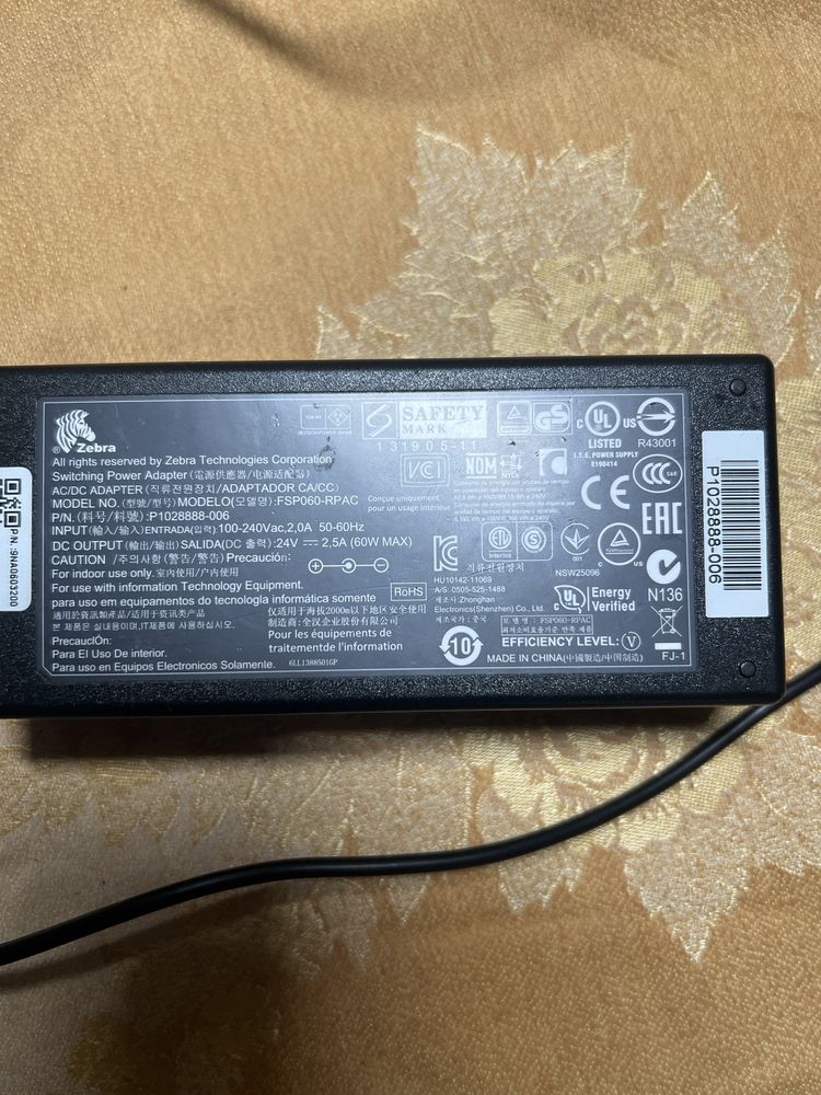 Блок питания Zebra GK420d, GX420d, ZD410 оригинал 24в 2.5а