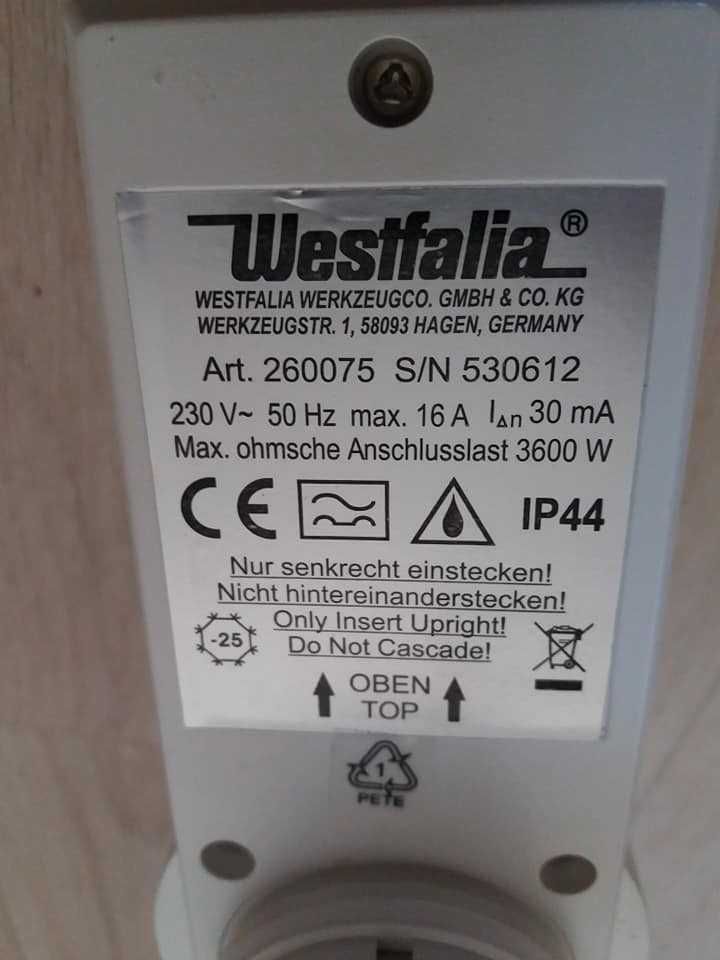 Адаптер розетка Westfalia 16А, защита от перенагрузки, влагозащита IP4