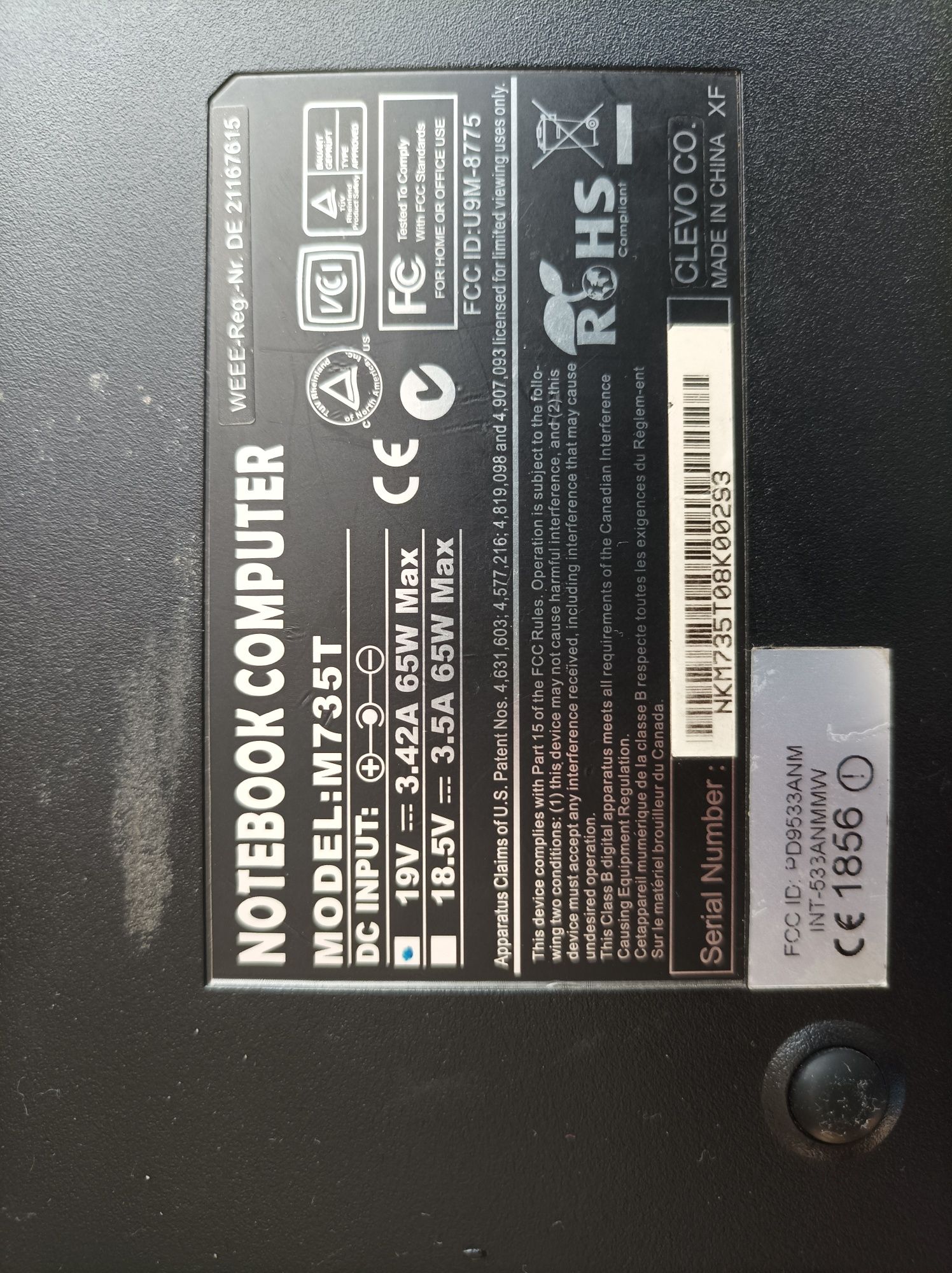 Laptop Clevo M735T 13,3 4/250Hdd uszk