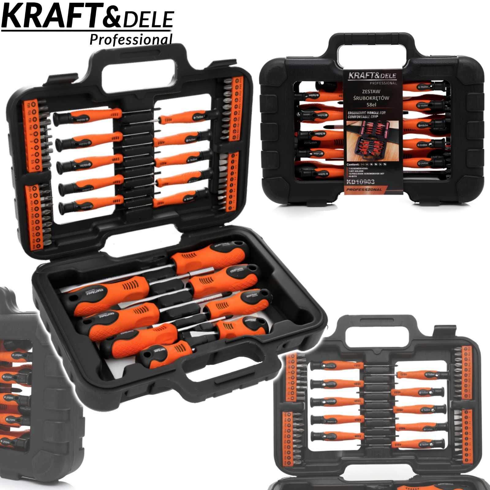 KRAFT&DELE Zestaw Śrubokrętów I Bitów 58 Elementów Śrubokręty KD10903