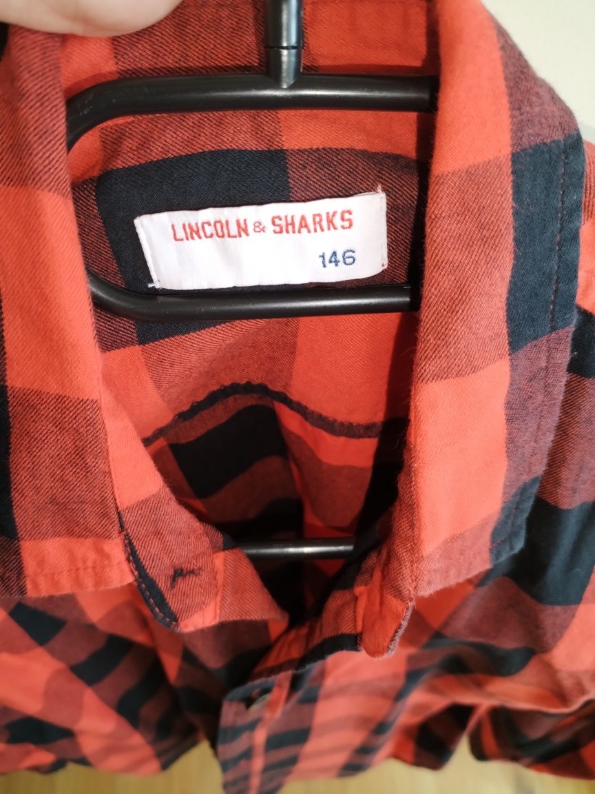 Koszula chłopięca długi rękaw w kratkę czerwona 146 Lincoln & Sharks 5