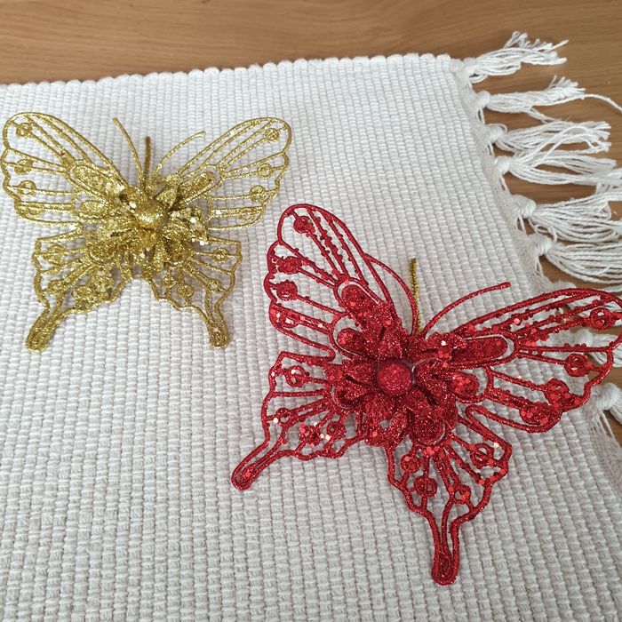 Motyl złoty bordowy dekoracja ozdoby