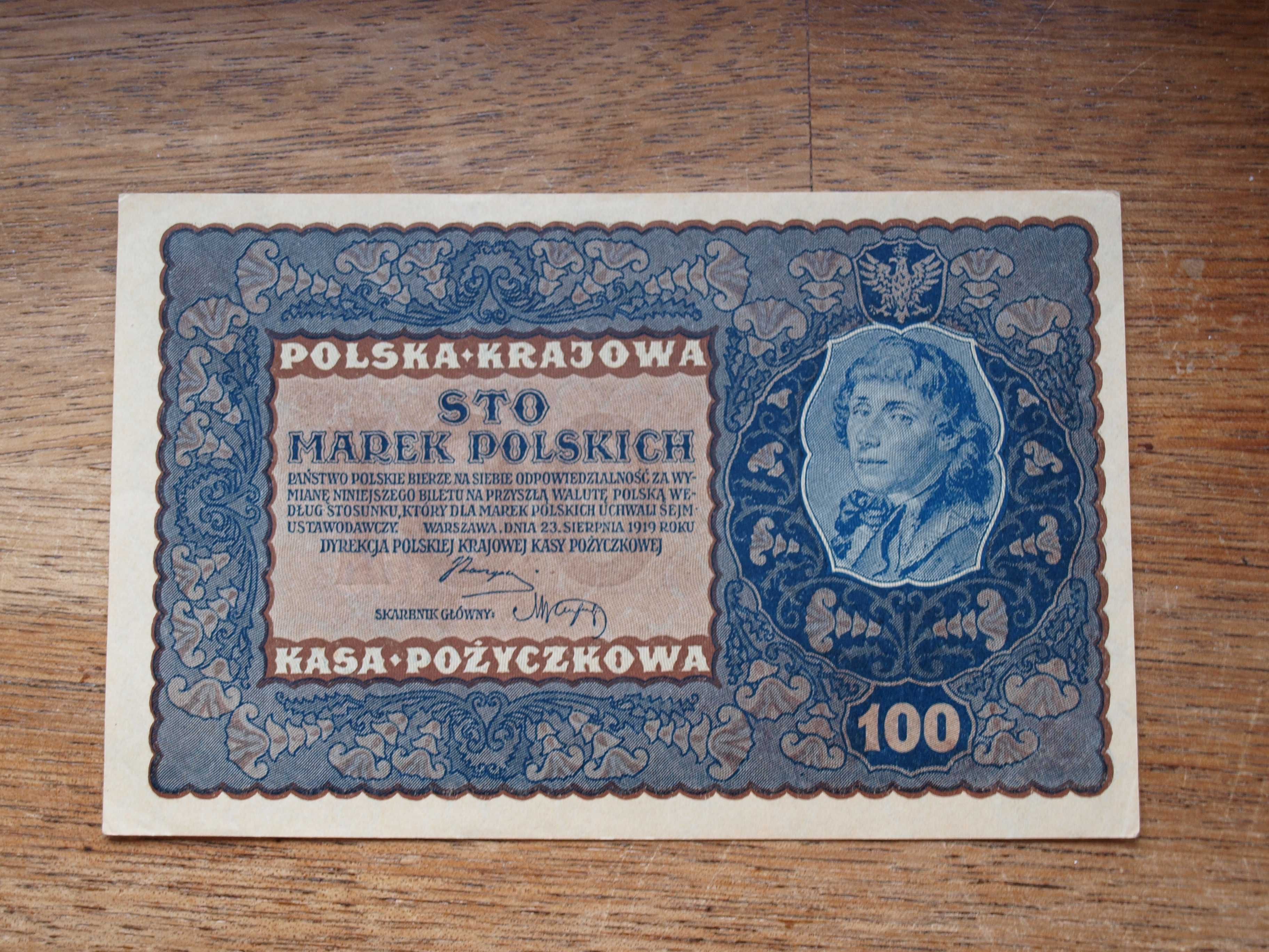 Banknot 100 marek polskich 1919r. (stan II+) + gratis