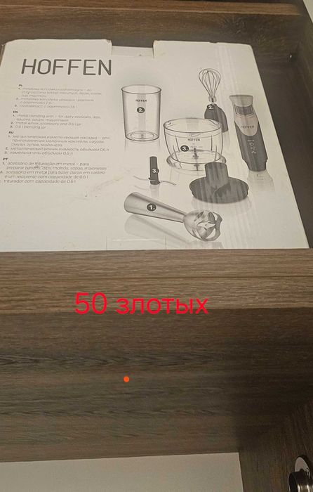 Blender ręczny Hoffen 3 w 1 z dodatkowymi nasadkami.