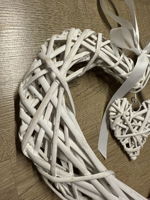 Wiklinowe serce białe 35cm ozdoba do powieszenia na scianę 3D boho