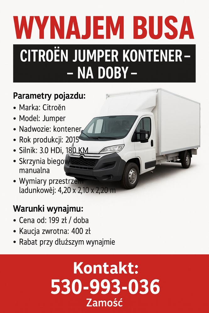 Wynajem busa -->KONTENER< -- 199 zł